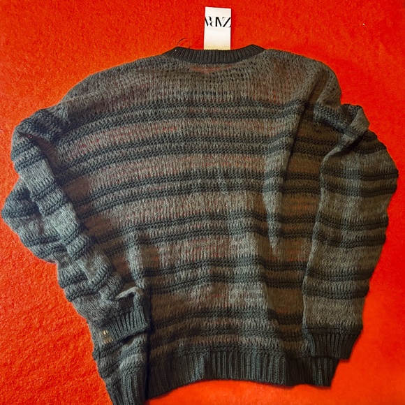 Zara khaki green touch of alpaca striped open knit oversized sweater NWT - Picture 8 of 8